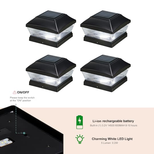Glitzhome® 7" Black Solar Powered LED Fence Post Cap Lights, 4ct.